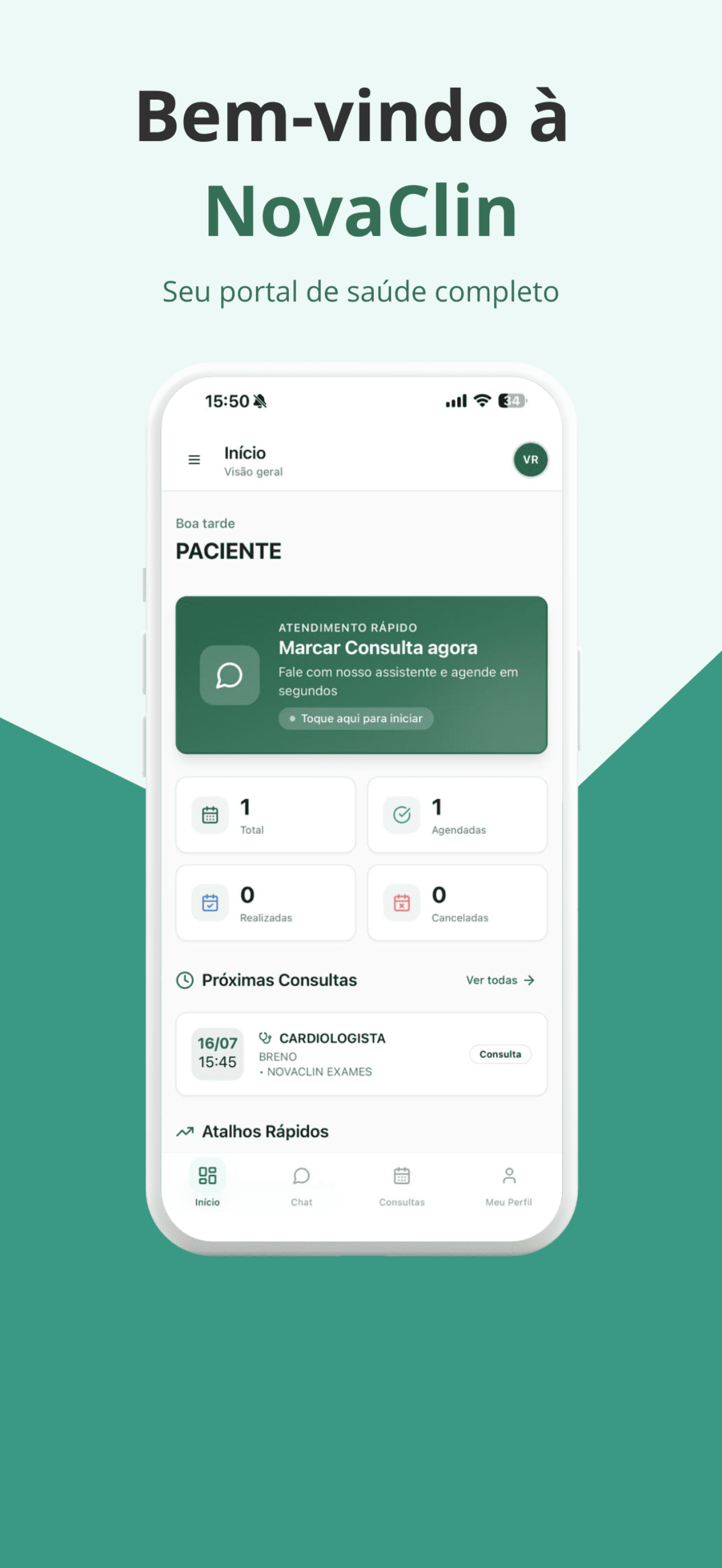 Tela inicial do app NovaClin